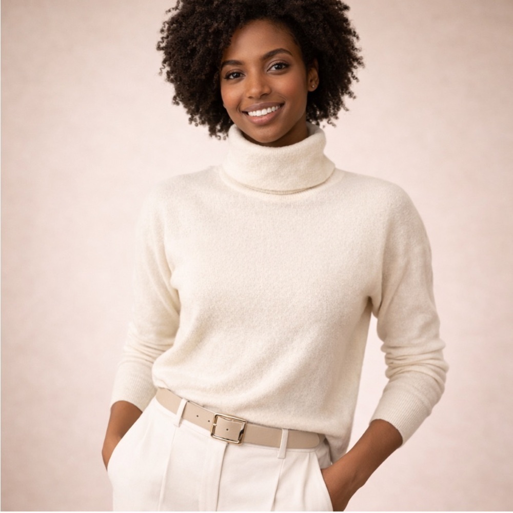 Vince Wool Cashmere Blend Turtleneck Sweater Medium Cream Ivory